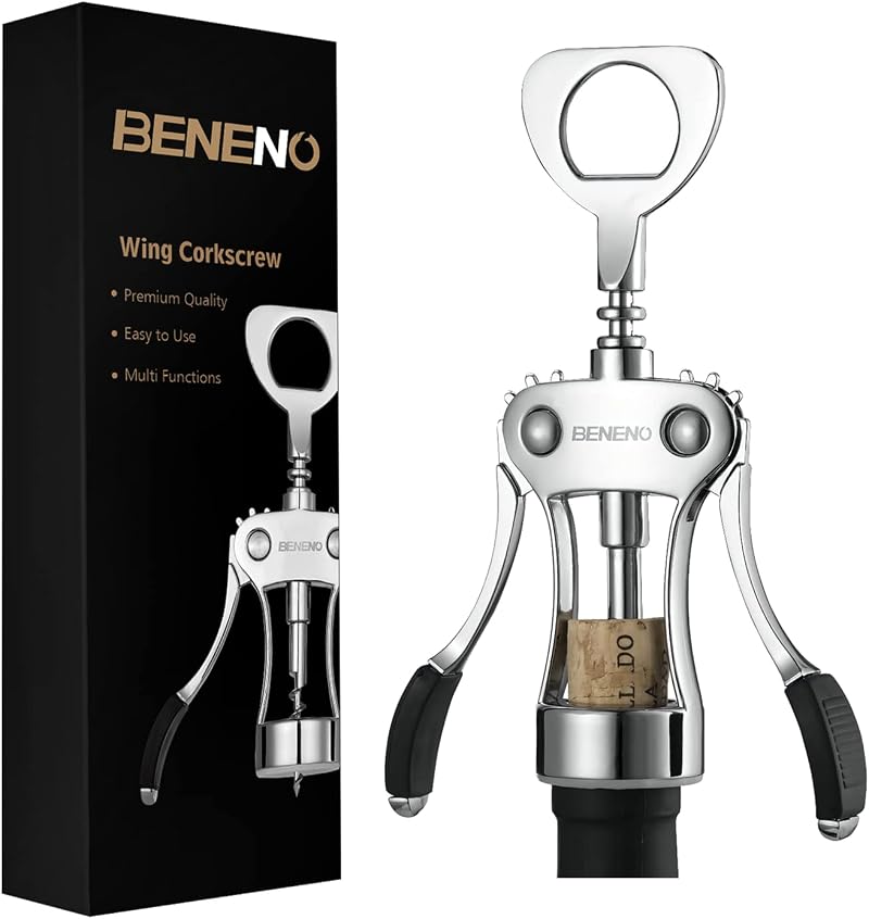 Beneno Zinc Alloy Wing Corkscrew Wine Opener with Multi Function Cap Opener