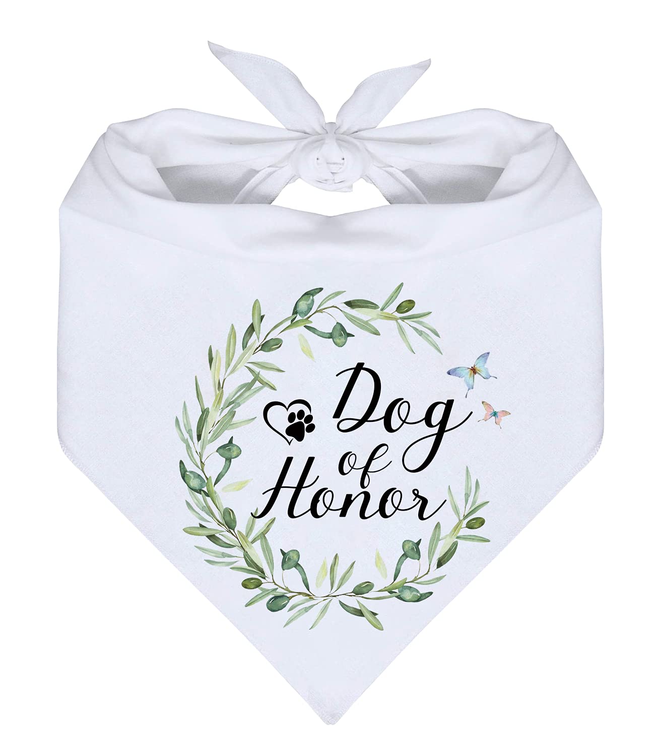 MaySunset Dog of Honor White Wreath Pattern Cotton Pet Scarf Bandanas Bibs, Engagement Wedding Announcement Photo Props Accessories for Pet Lovers Gifts