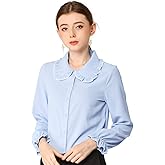 Allegra K Women's Long Sleeve Blouse Peter Pan Collar Shirt Button Down Work Business Casual Blouses 2025