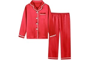 Schbbbta Girls & Women Pajamas Set, 2 Piece Satin Silky Pjs Button-Down Kids Sleepwear, 3 Years - XX-Large