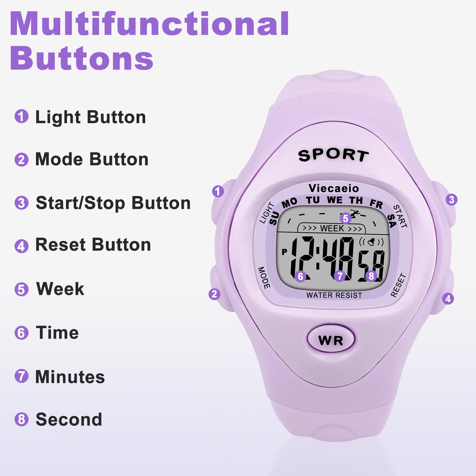 Viecaeio Kids Digital Watch, Multifunctional Shockproof Waterproof Boys Sport Outdoor, Birthday and Christmas Gift for 3-8 Years (Black)