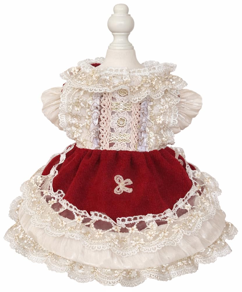 MaruPet Fashion Sweet Puppy Dog Lace Princess Dress for EXTRAL Small and Small Dog E-red-4 Large Image