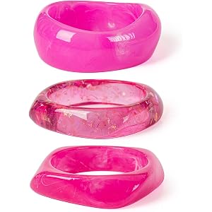 3PCS/Set Chunky Acrylic Resin Bangles Bracelets for Women, Irregular Geometric Designs, Fashion Thick Pink Statement Stackabl
