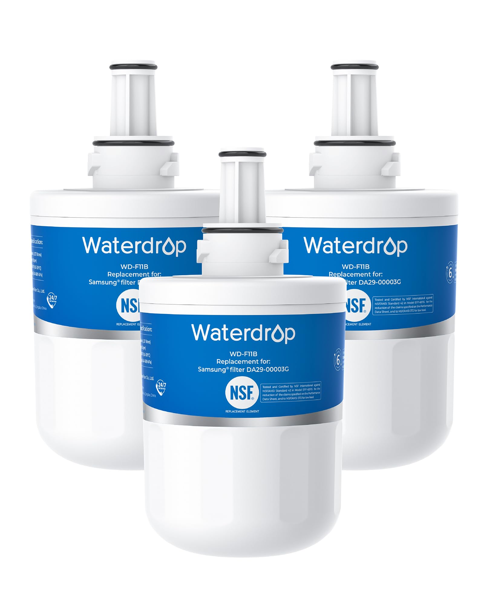 Photo 1 of Waterdrop DA29-00003G Refrigerator Water Filter, Replacement for Samsung®, DA29-00003B, DA29-00003A, Aqua-Pure Plus, HAFCU1, RFG237AARS, FMS-1, RS22HDHPNSR, RSG257AARS, 3 Filters (Package May Vary)