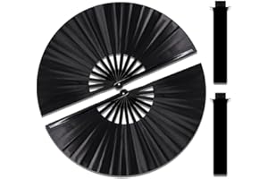 Ravevibes 2 Pack Bamboo Large Folding Hand Fans, Premium Fabrics Folding Handheld Fan Rave Fan with Thickened Bamboo Frame for Cooling Decoration Women Men Gril Boy Gift, Black, 13"