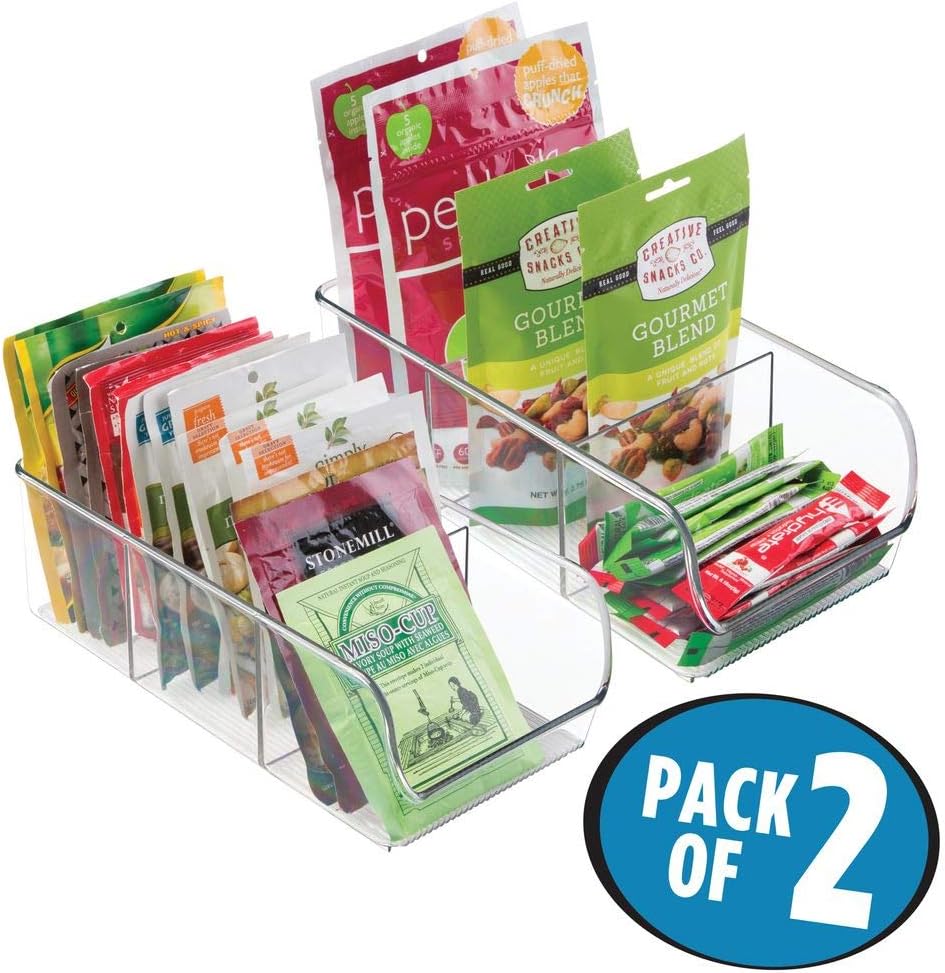 mDesign Plastic Food Packet Kitchen Storage Organizer Bin Caddy - Holds Spice Pouches, Dressing Mixes, Hot Chocolate, Tea, Sugar Packets in Pantry, Cabinets or Countertop - 2 Pack - Clear: Kitchen & Dining