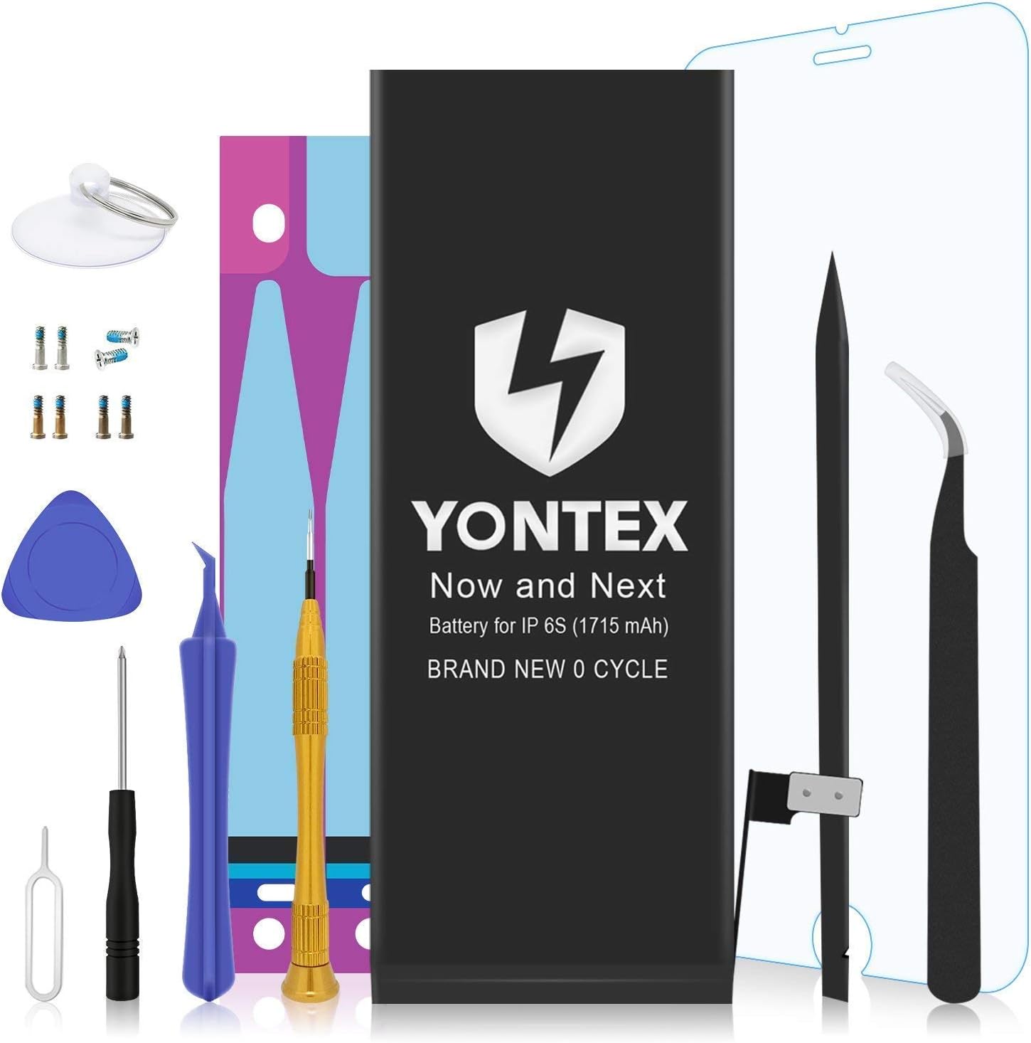 YONTEX Replacement Battery Compatible with iPhone 6S, BrandNew 0 Cycle Battery with Repair Tools Kit, Adhesive Strips and 1 Screen Protector [ 2-Year Warranty ]