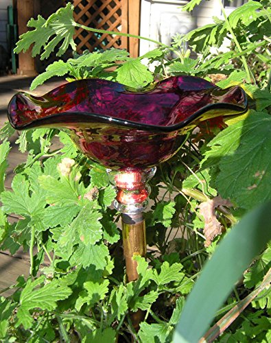 Galleon Crimson Red Hand Blown Glass Butterfly Feeder With 36