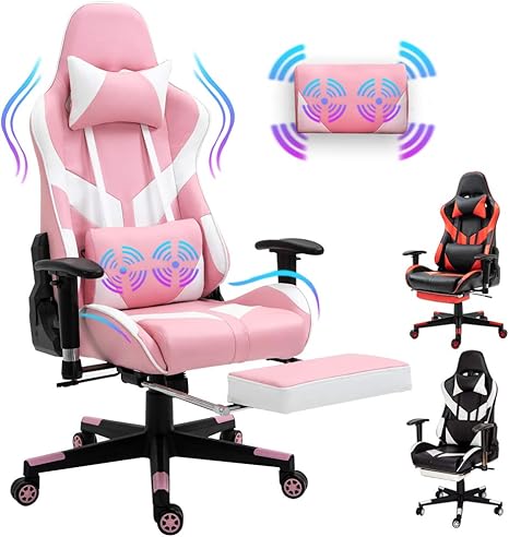 Amazon Com Sunseen Pink Video Game Chair Ergonomic Computer Gaming Chair Pu Leather Racing Chair High Back Desk Office Chair Adjustable Swivel Chair With Headrest Massage Lumbar Support Footrest Pink Kitchen Dining
