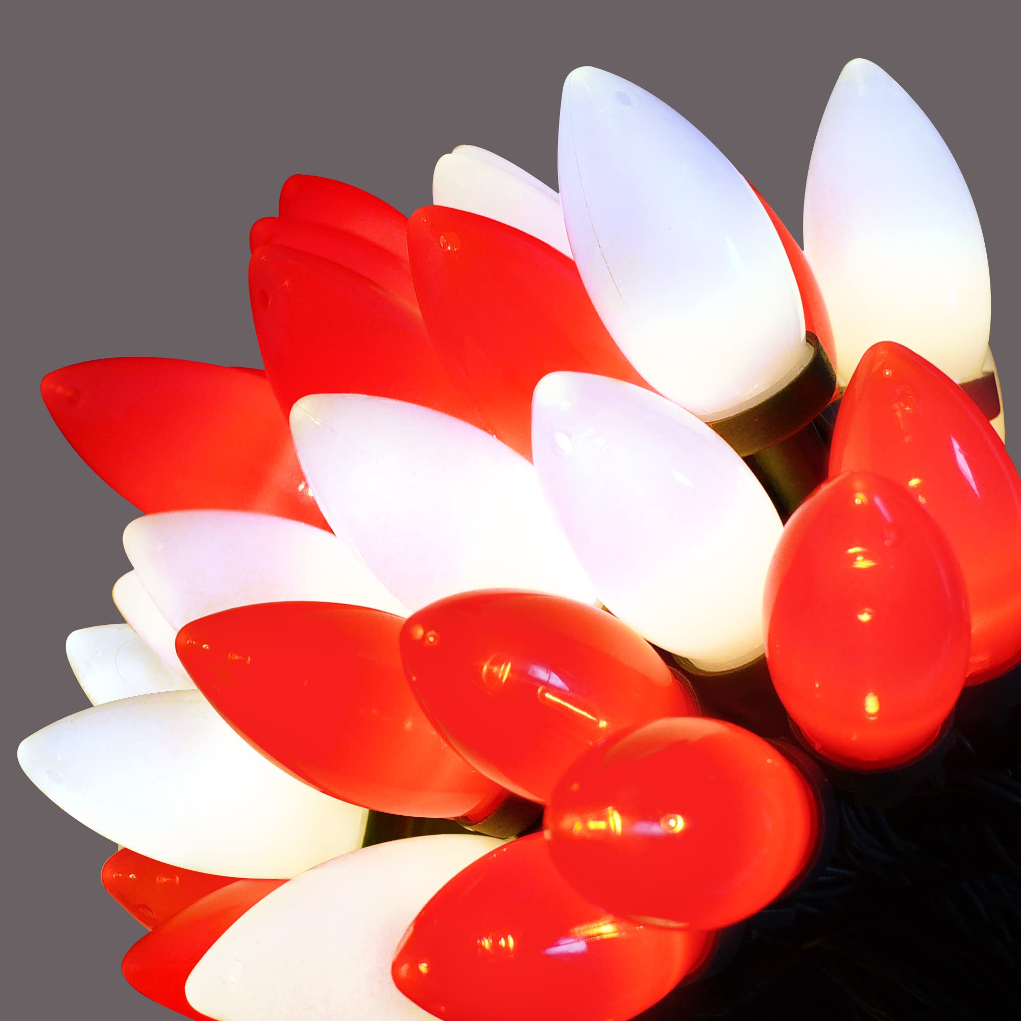 Photo 1 of RECESKY C9 Christmas String Lights - 50 LED 39Ft Outdoor Smooth Bulb Lights with Timing Function, Extendable, 8 Modes Fairy Lighting for Yard House Xmas Garland Christmas Tree Decorations - Red White