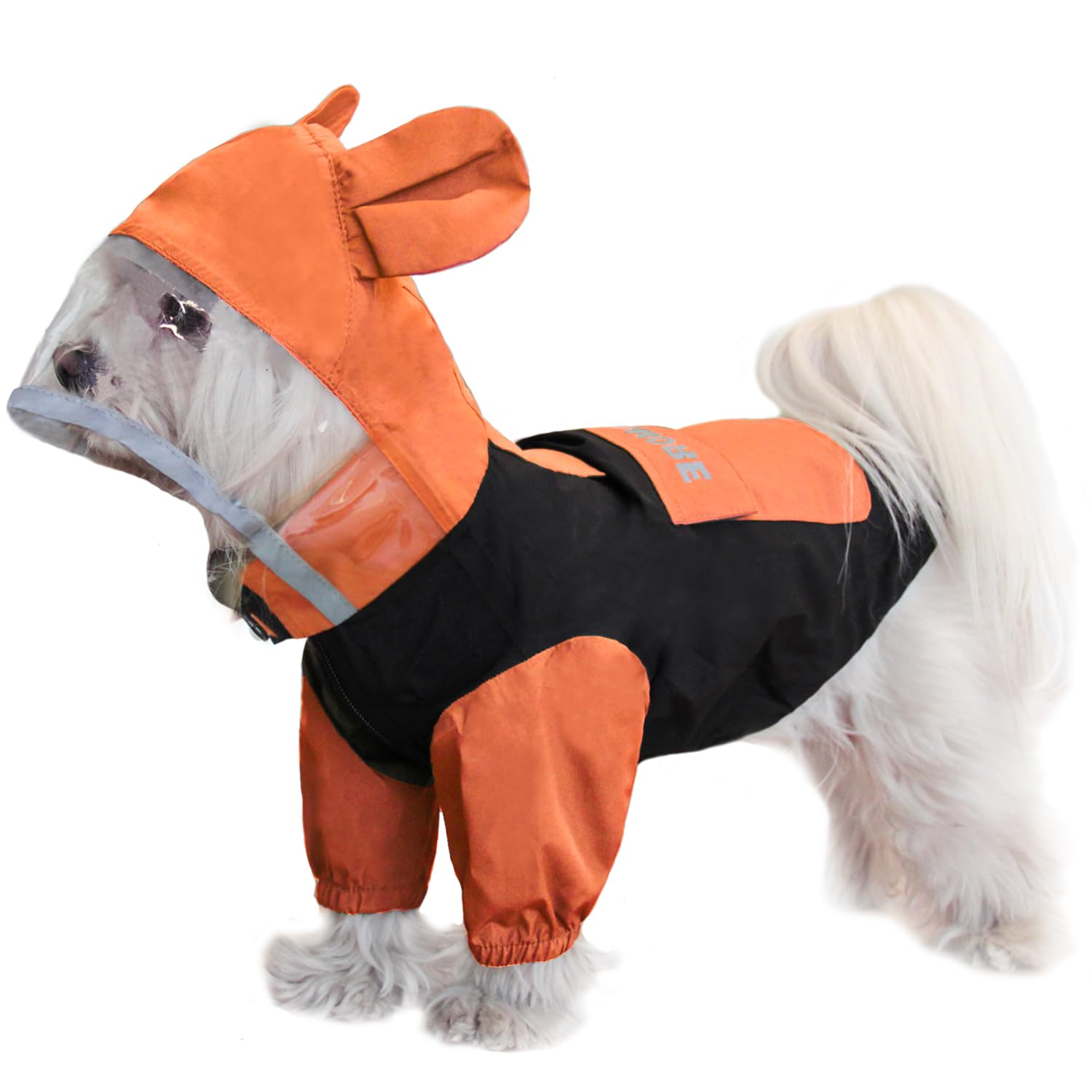Photo 1 of Dog Raincoat with Legs and Clear Hood, Abdomen Waterproof, Reflective, Breathable and Adjustable Lightweight Dog Rain Jacket for Small Medium Large Dogs (Orange&Black, XS)