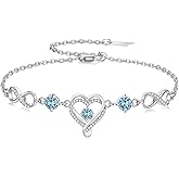 Mkhhy Infinity Heart Birthstone Bracelets for Women Wife S925 Sterling Silver Anniversary Birthday Gift Ideas for Wife Girlfriend Her Presents for Mom Daughters