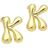 Bubble Initial Earrings for Women, Dainty Balloon Letter Earring Charm 14K Gold Plated Puffy Name Personalized A-Z Alphabet Statement Jewelry