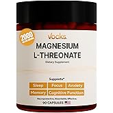 Vocks Magnesium L-Threonate 2000 mg | Brain Magnesium for Memory, Focus, Sleep, Anxiety and Cognitive Support | Vegan, Non-GMO, Gluten-Free | Third-Party Tested for Purity | Made in USA | 90 Count