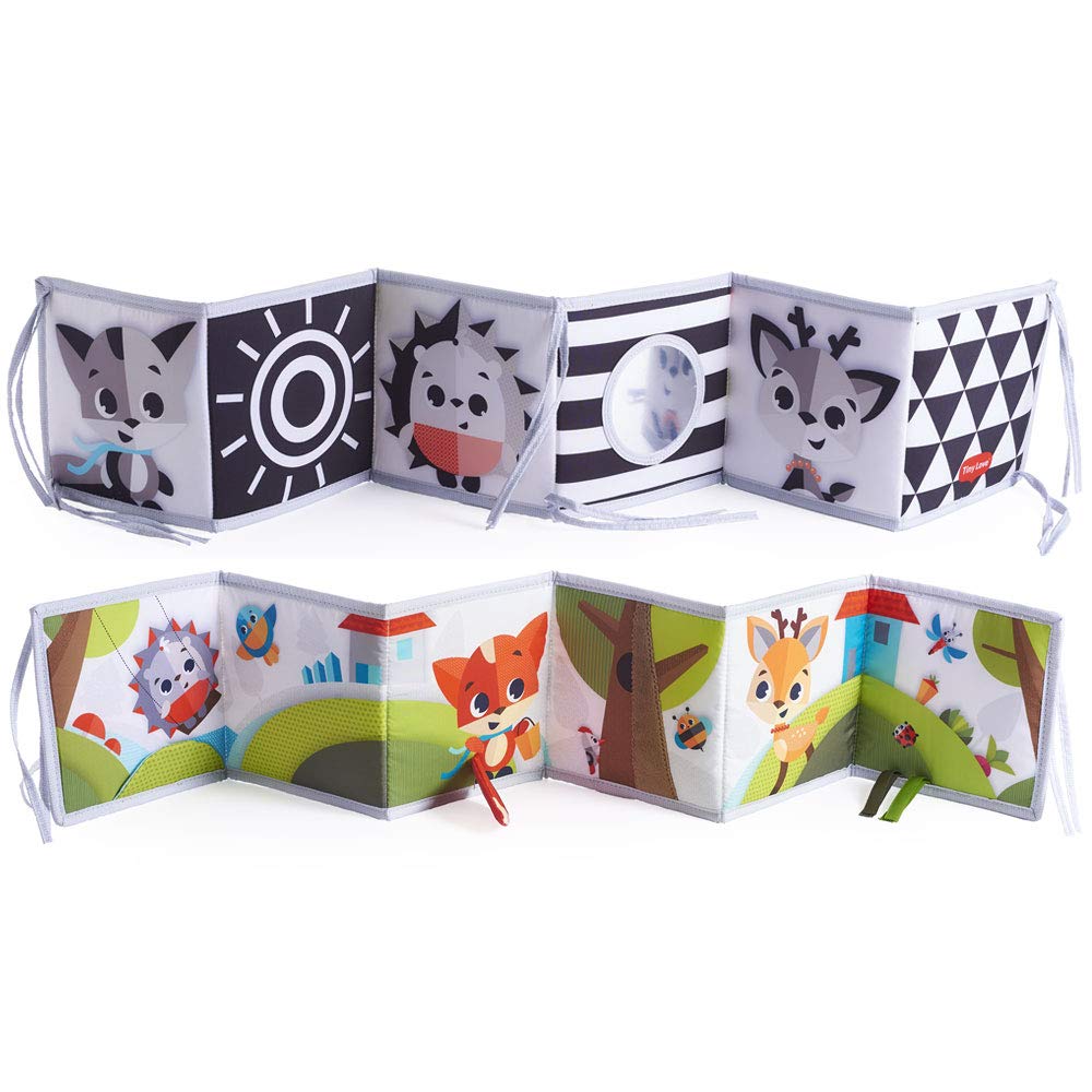 Tiny Love Double-Sided First Book, Soft Baby, 0+ Months, Baby Crinkle Book, Black & White Design, 2 Sides, 7 Fun Activities, Supports Senses, Skills & Eyesight, Tummy Time Toy, Meadow Days