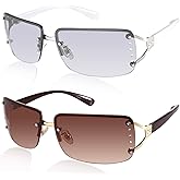 Dollger Rimless Y2K Sunglasses for Women Men Rectangle Trendy Glasses Retro Shades
