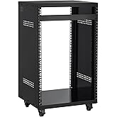 VEVOR 16U AV Rack, Recording Studio Rack Cabinet, Open Frame Server Rack with Locking Caster Wheels, Removable Side Panels &amp; Vent Design for 19" Network, Audio, Video, IT &amp; Network Equipment Mounting