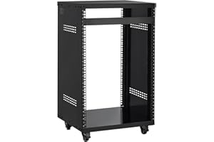 VEVOR 16U AV Rack, 200 lbs Max Capacity, Home Recording Studio Rack with Lockable Caster Wheels, Open Frame Server Cabinet, S