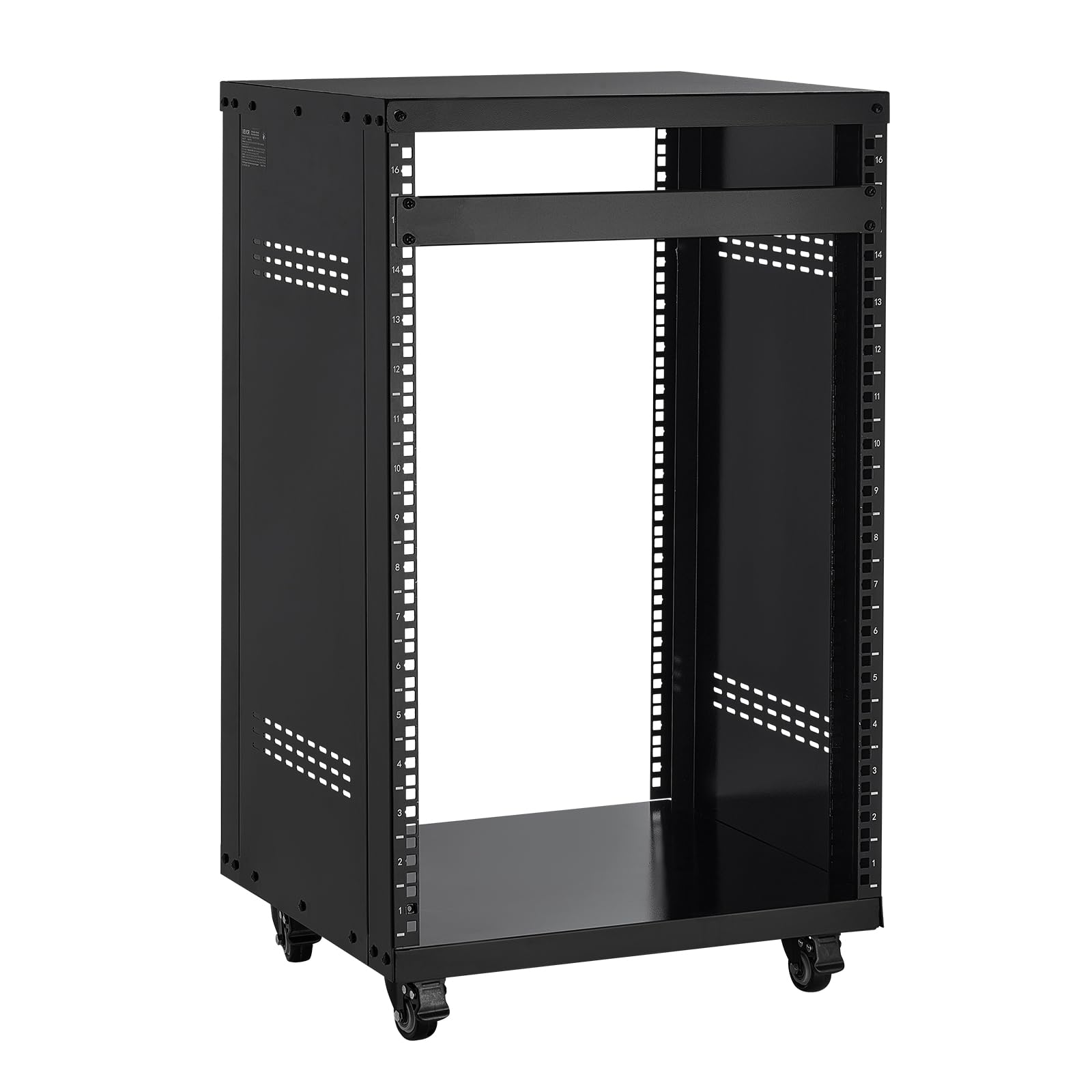 Photo 1 of **SCRAPES**VEVOR 16U AV Rack, Recording Studio Rack Cabinet, Open Frame Server Rack with Locking Caster Wheels, Removable Side Panels & Vent Design for 19" Network, Audio, Video, IT & Network Equipment Mounting