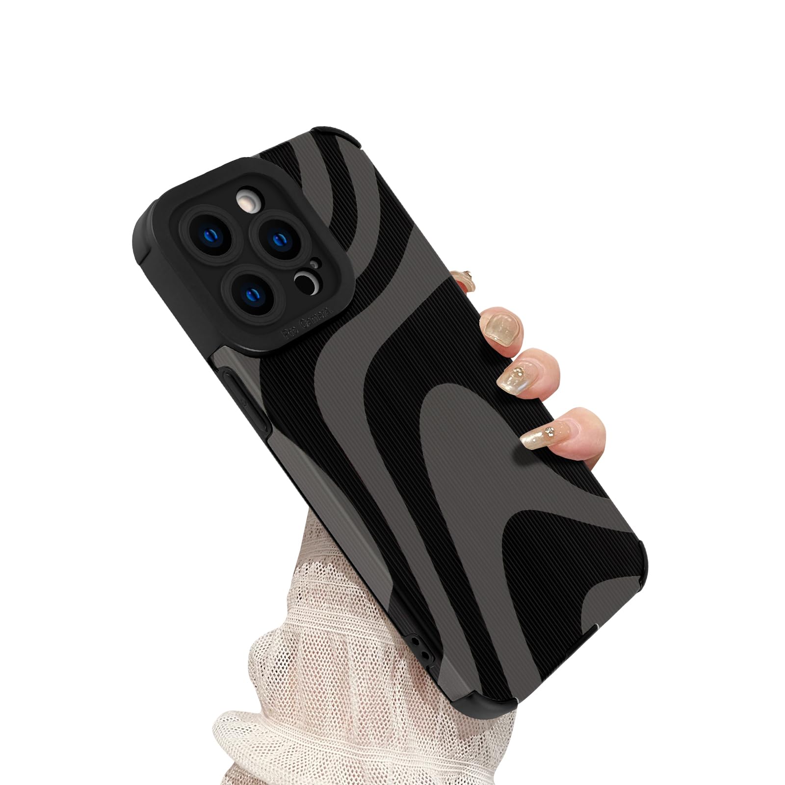 Photo 1 of Newseego for iPhone 13 Pro Max Case, Cute Zebra Wave Pattern Design Case for Women Girls Soft TPU Bumper Anti-Scratch Shockproof Full Camera Protective Case Cover for iPhone 13 Pro Max-Black Grey