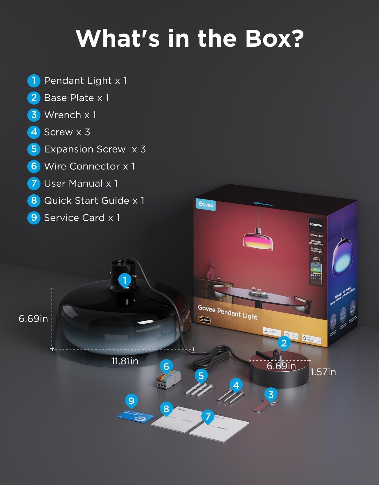 Govee Pendant Light for Kitchen Island, Three-Layer RGBIC Smart Lighting, Matter Compatible, 1300LM 2700K-6500K Dimmable Black Hanging Light Fixture Works with Alexa, Adjustable Height for Dining Room