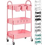 3 Tier Metal Rolling Cart with Lockable Wheels and