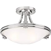 Possini Euro Design Deco Modern Ceiling Light Semi Flush-Mount Fixture 16" Wide Brushed Nickel 2-Light White Marbleized Glass