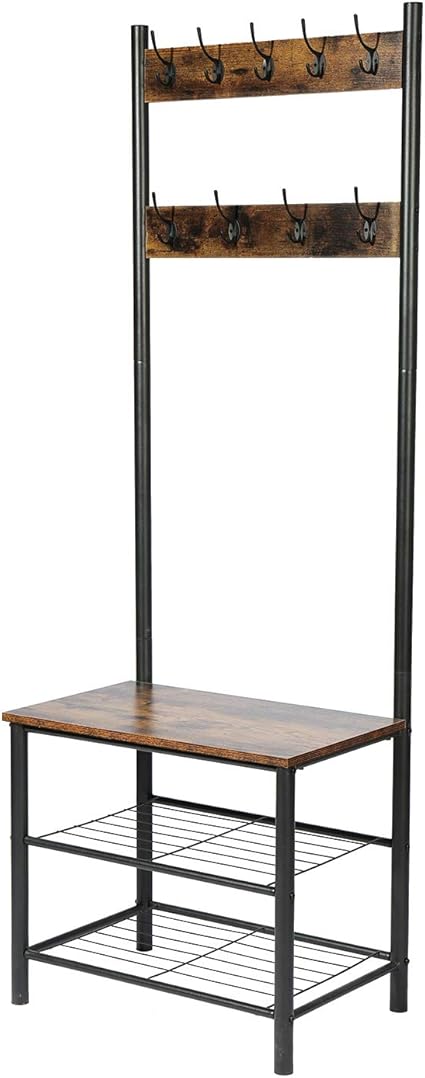 Yusong Coat Rack Shoe Bench, Industrail Hall Trees Entryway Storage
