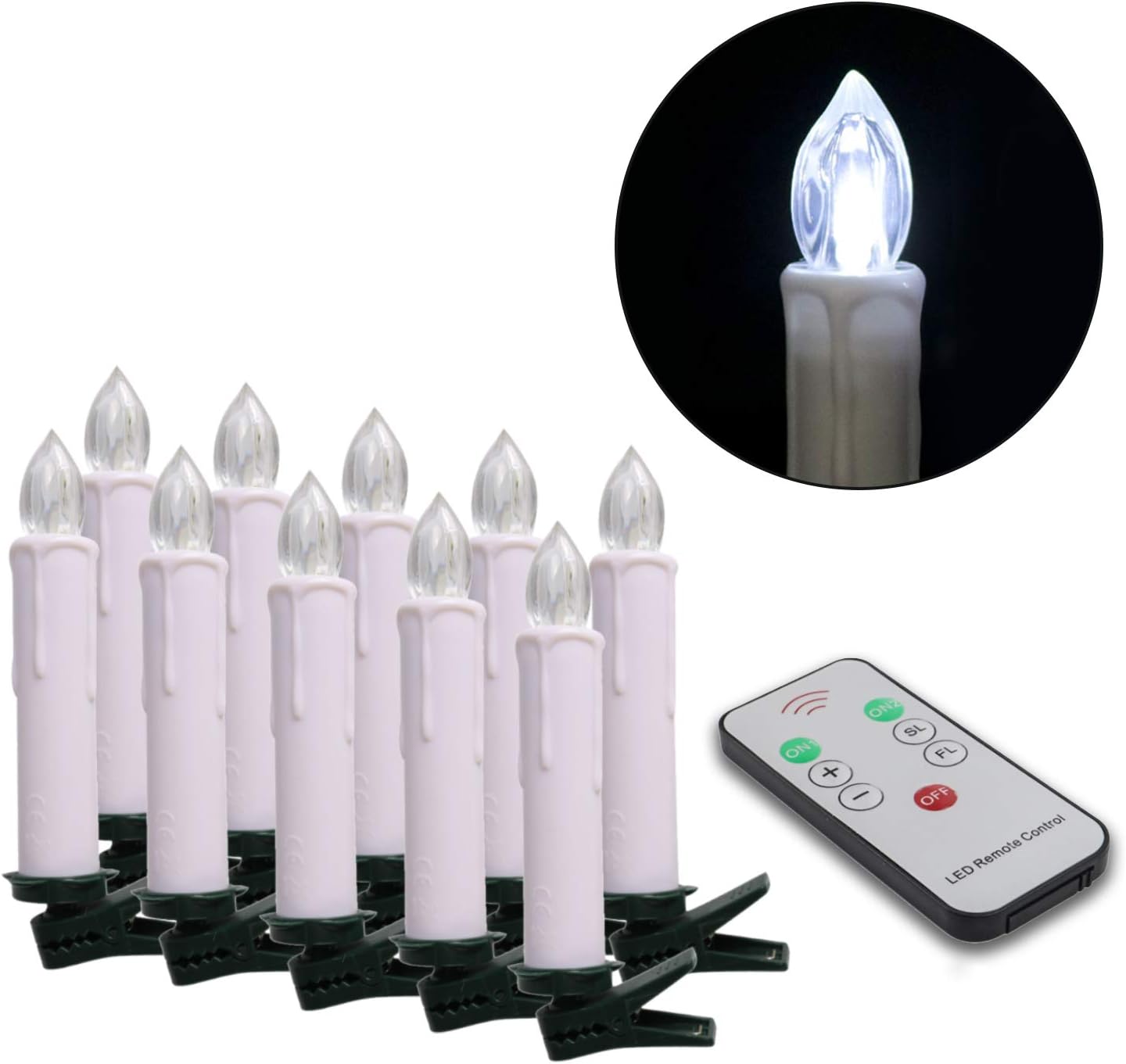 Youngerbaby Set of 10 Cool White LED Taper Candles Battery Operated
