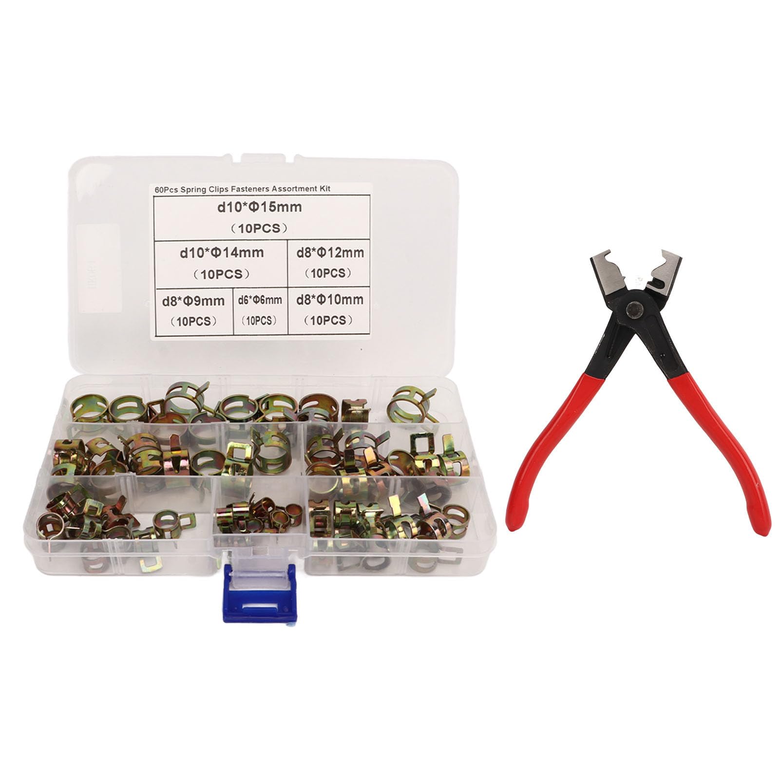 Nimomo 60Pcs Hose Clamp Assortment Kit with Plier, Ear Hose Clamps Pipe Clamp Kit Hose Clamps Kit with Hose Clamp Pliers for Automobile Ships Motorcycles Maintenance