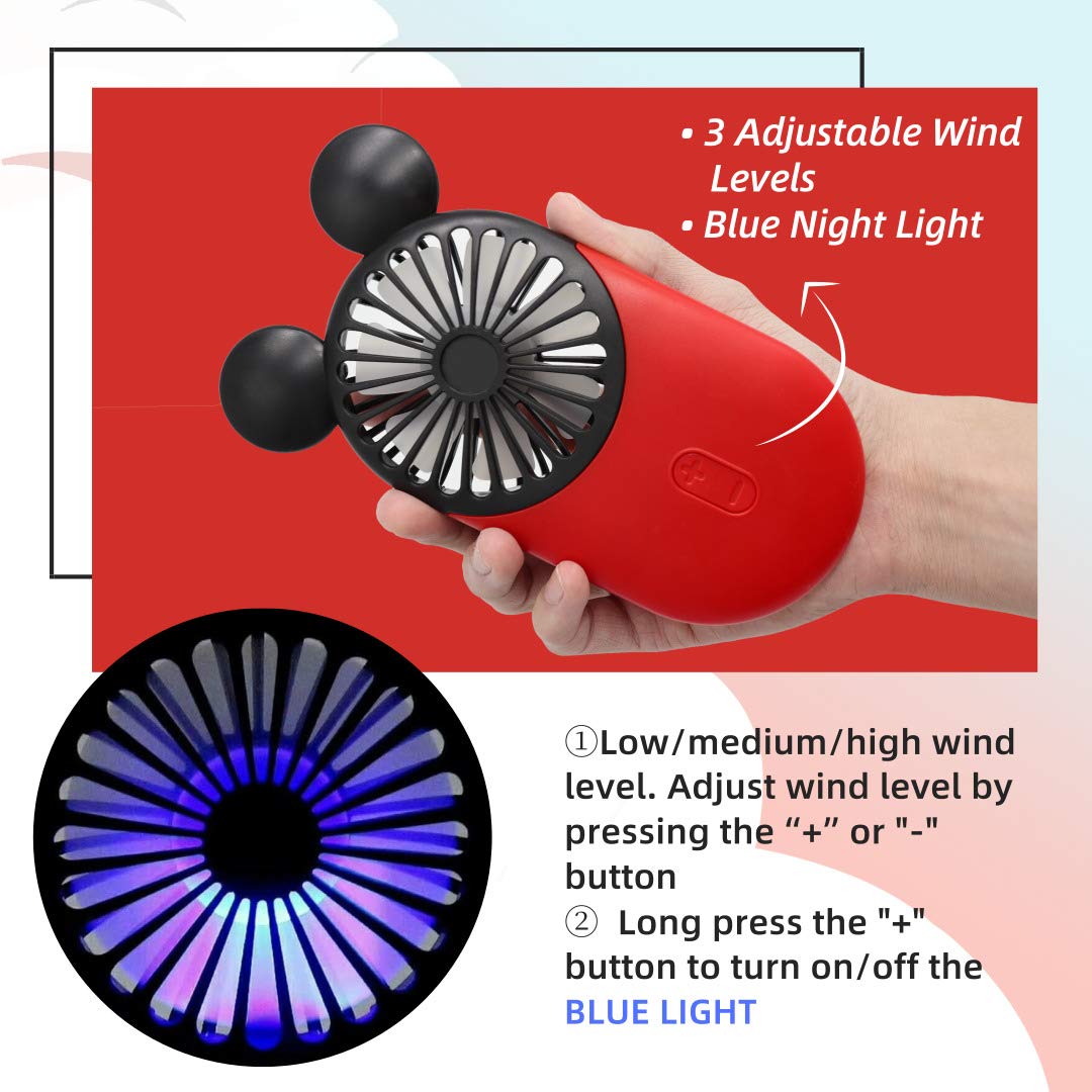 Cute Handheld Mini USB Fan, Rechargeable Portable Fan, 3 Adjustable Speeds and Wearable Accessories, Pocket Size for Indoor Or Outdoor Activities (Blue)