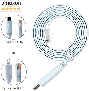 Asunflower 6Ft Ftdi USB to Serial / Rs232 Console Rollover Cable for Cisco Routers - Rj45