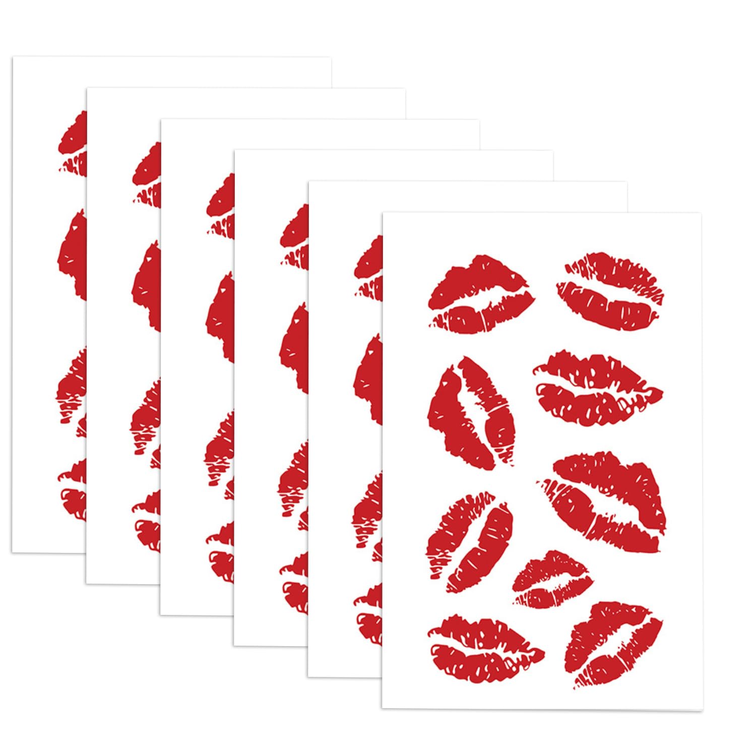 Miaija 6Pieces Red Lip Stickers Cute Kisses Temporary Sticker Waterproof Red Lips Temporary Decorative Stickers for Body Art Makeup Neck Leg Face Chest