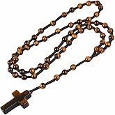 TUMBEELLUWA Cross Pendant Beaded Necklace for Men Women, Catholic Rosary Hand Knotted Necklace
