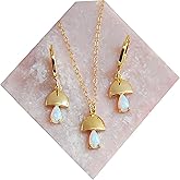Smxyancht Mushroom Necklace and Mushroom Earrings for Women, Inlaid with Opal Pendant, Plant Necklace Enamel Adjustable Chain Drop Mushrooms Dangle Gold Plated Trendy Jewelry Gifts for Christmas,Birthday,Wedding,Valentine