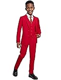 Marvelous World Boys Suits Christmas Red Slim Fit