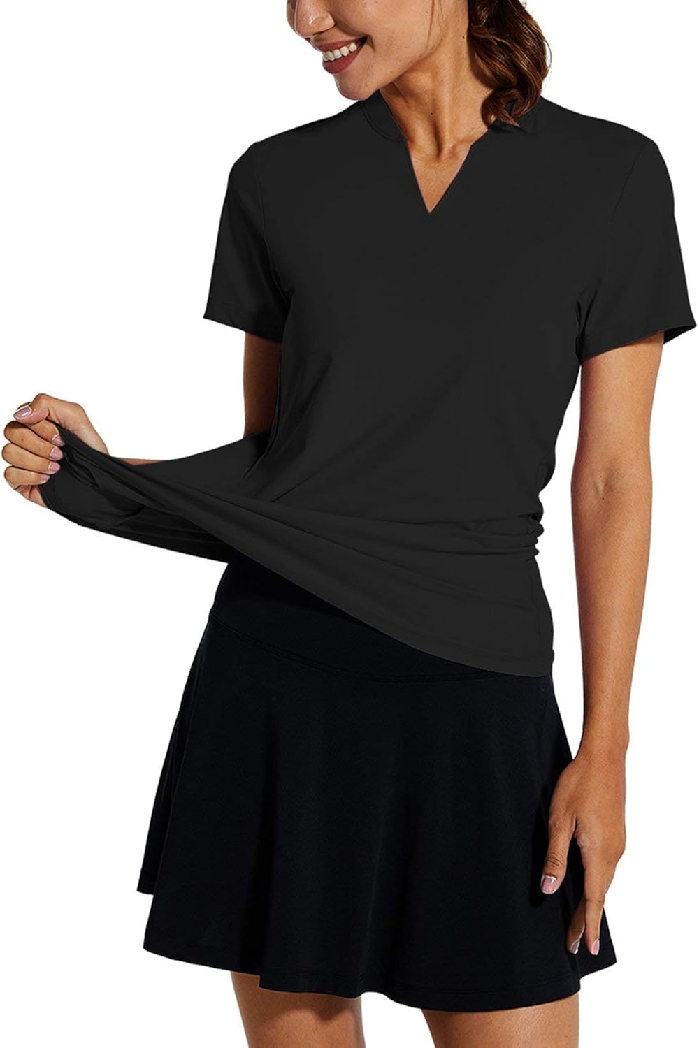 BALEAF Women's Tennis Golf Shirts UPF 50+ Quick Dry Sun Protection Short Sleeve Polo Shirts Collarless V-Neck Lightweight: Clothing