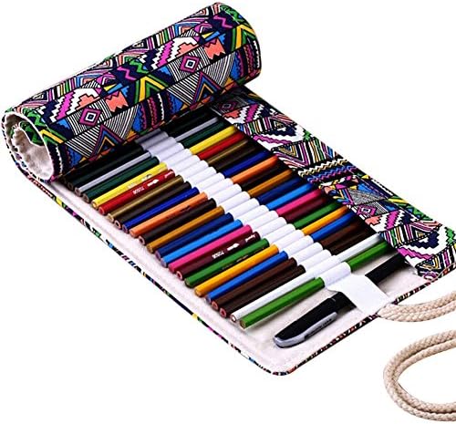 36/48/72 Holes Canvas Wrap Roll Up Pencil Bag Pen Case Holder Storage Pouch (48 Holes)
