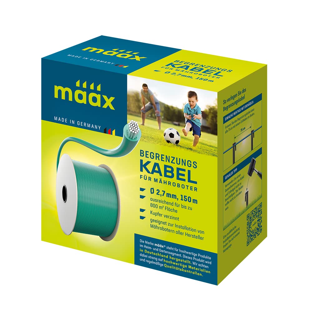 määx Boundary cable for robotic lawnmowers, boundary wire for lawn robots, 150 m diameter, 2.7 mm, tin-plated copper, made in Germany