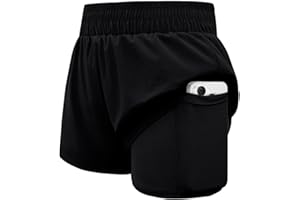 WIFFGO Girls Athletic Shorts Elastic High Waist 2 in 1 Shorts with Side Pockets Running Workout Sports for Teen Kids