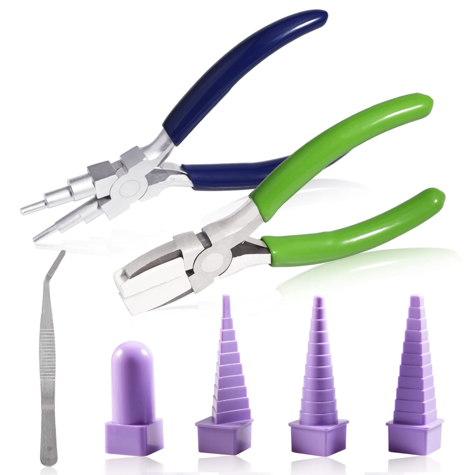 SPEEDWOX 6 Pcs Wire Looping Tool Set, 3 Shapes Paper Quilling Border, 6-in-1 Bail Making Pliers, Nylon Nose Pliers,Tweezers for Jewelry Wire Wrapping