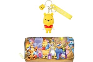 CNEISEJK Cartoon Pooh Piglet PU Leather Wallet with Keychain Pooh Bear Tiger Wallet Coin Purse Leather for Women Girls (WA-Weini 2403)