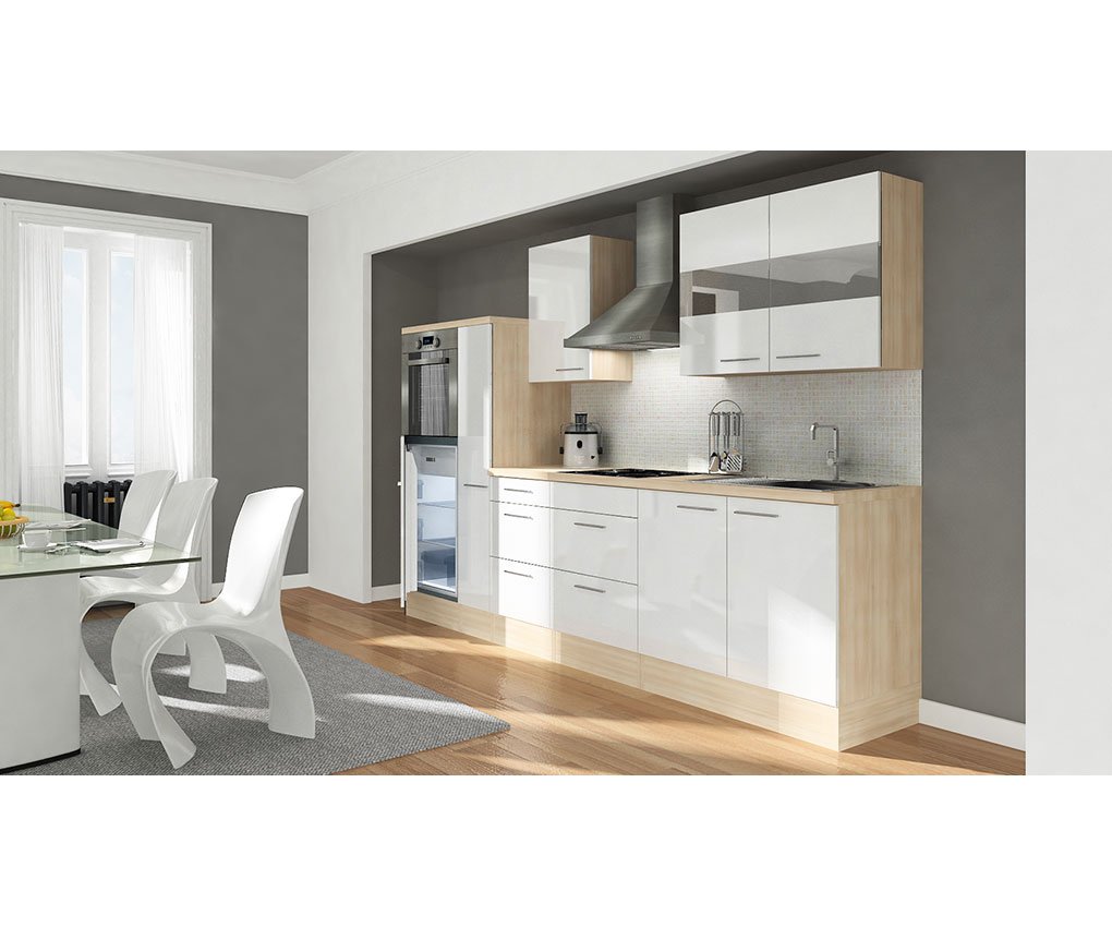 respekta Premium Cocina Riga hochbau 300 cm Acacia Blanco HG APL ...