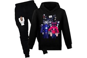 Fodogsh Boy's Skibidis Hoodie Toilets Pullover Sweatshirt Pants Set 2 Pieces Sweatsuit Outfits for Kids Game Gifts