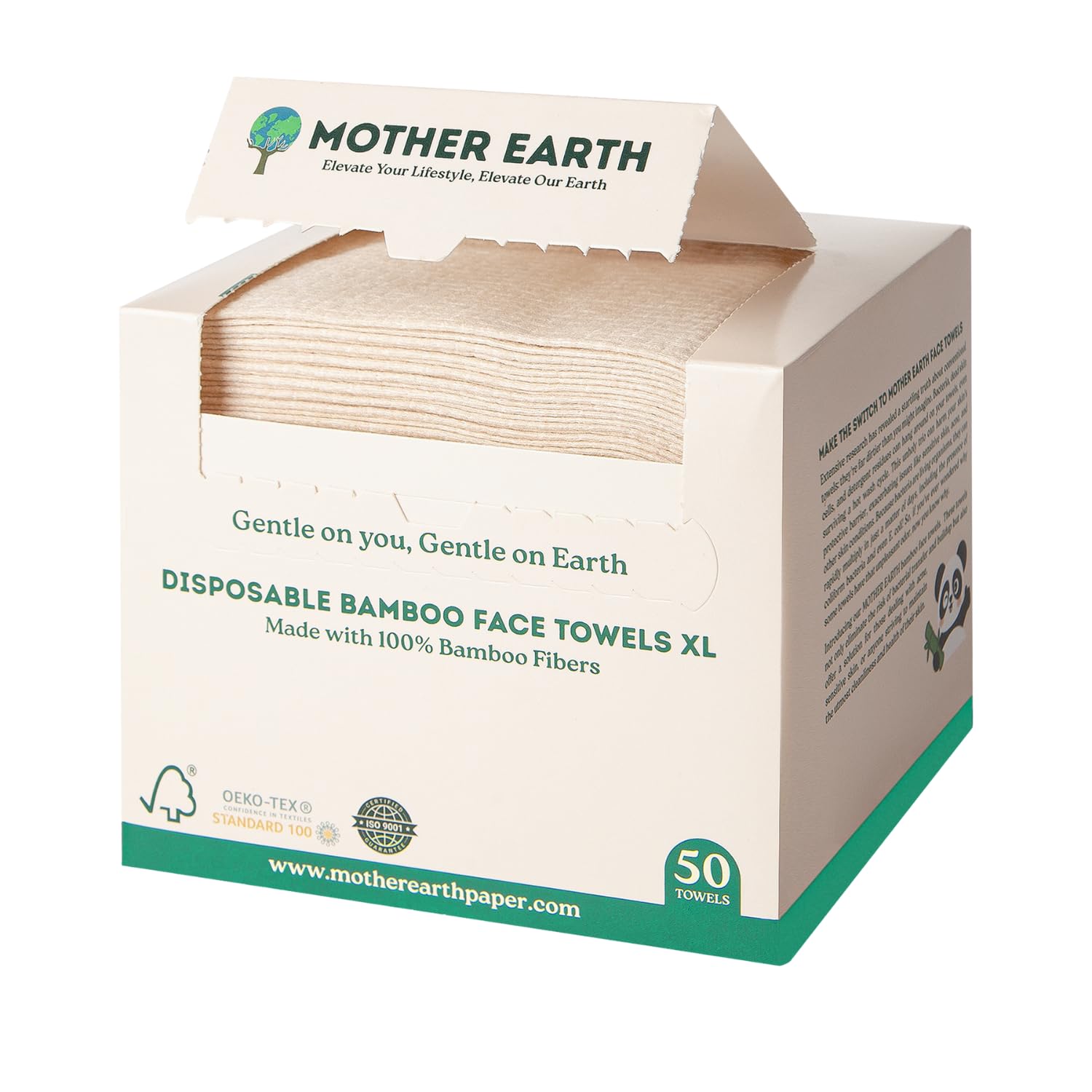 MOTHER EARTH Bamboo Face Towels XL - Hypoallergenic and Disposable Face Wipes | Dry Makeup Removers | Made from Bamboo Viscose | Extra Soft for Sensitive Skin | 50 Towels