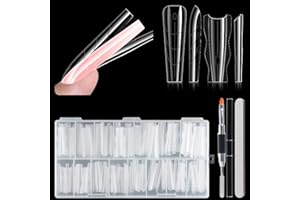 Fcozpjk Sandwich Dual Nail Forms for Builder Gel, 180PCS Nail Forms with Brush Pen File Polygel Extension Tools Kit Top & Bottom Dual Form System Guide Lines Tips Professional Manicure Supply (Coffin)
