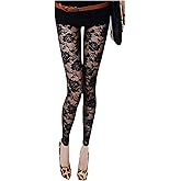 Floral Lace Leggings for Women Elastic Waist See Through Mesh Pants Y2k Vintage Fishnet Tights Pantihose