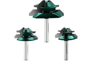 Knoweasy 45 Degree Lock Miter Router Bit Set with 1/4 Inch Shank, 3-Piece for Woodworking Projects, Includes 1/2, 5/8 and 3/4