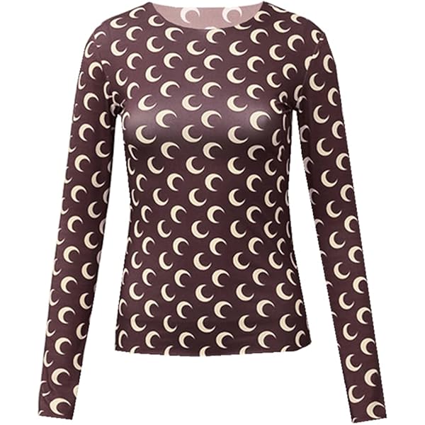 Crescent Moon Print & Long/Short Sleeves Shirt Women Bodycon
