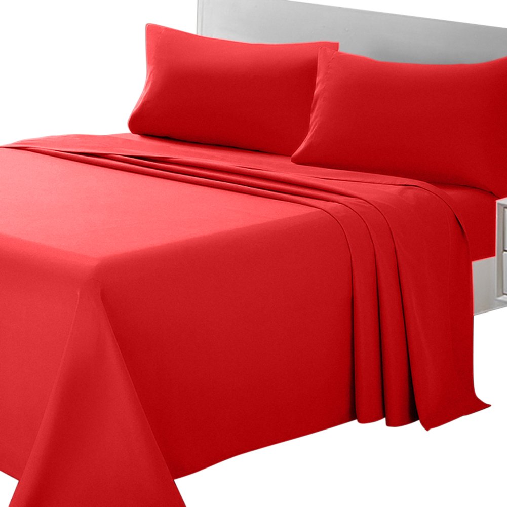 ARTALL Soft Microfiber Bed Sheet Set 4-Piece with Deep Pocket Bedding - Queen, Red